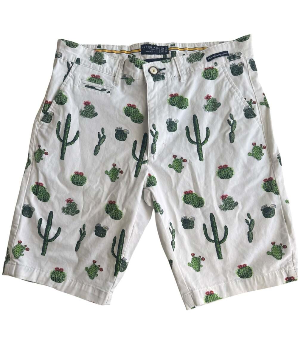 Cactus Man by Ricky Singh White Cactus Print Summer Chino Shorts Size 30